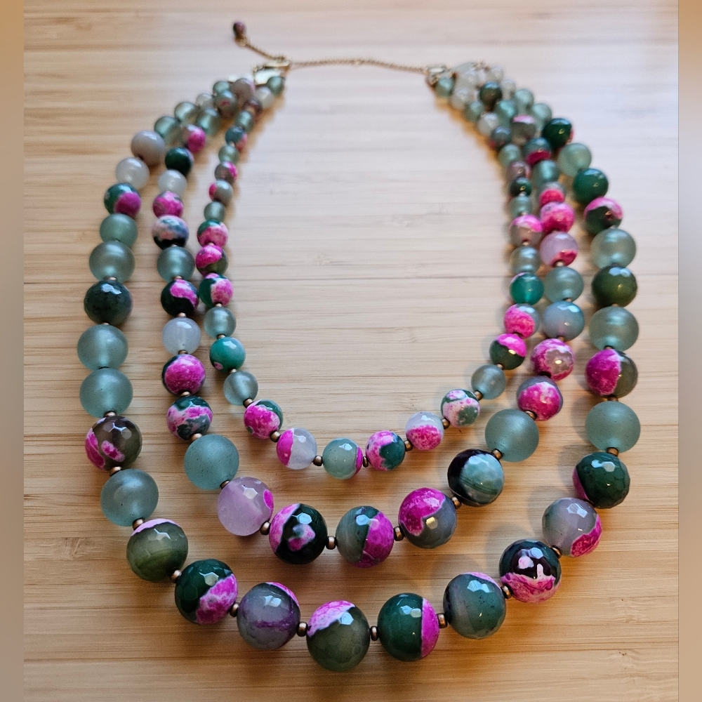 Anthropologie Beaded Tier Necklace (green + pink)